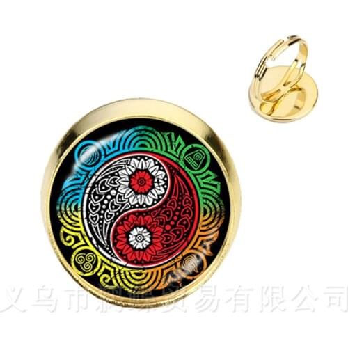 2018 Trendy Yin Yang Pattern Rings Black White Cross Tai Ji Jewelry Glass Cabochon Adjustable Ring Yin Yang Women Girls Gifts