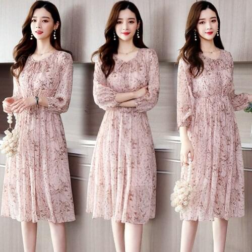 2021 spring luxury ladies chiffon floral long sleeve dress children spring and autumn high-end waist slimming temperament