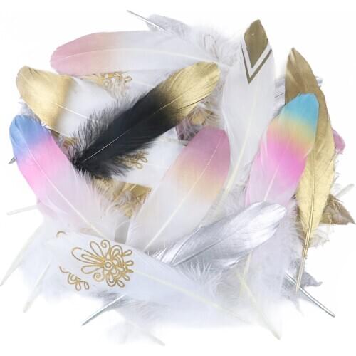 24pcs Gold Glitter Goose Feathers for Crafts 6-8inch Diy Jewelry Accessories Natural Plume Wedding Party Decoration
