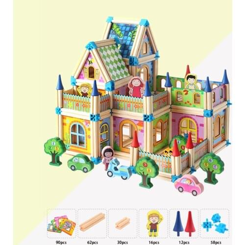 298Pcs Of Kids House Blocks For Boys And Girls Toy Gifts Three-Dimensional Construction Jigsaw Children Wooden Educational Toys