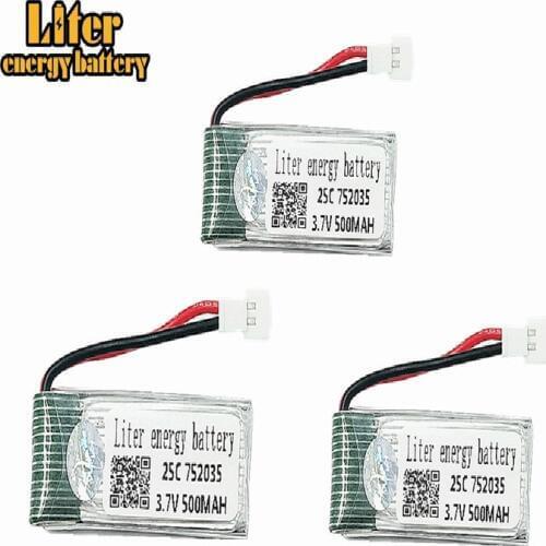 3pcs 3.7V 500mAh 25C Drone Rechargeable Lipo Battery 752035 For RC Drone E33 E33C H99W KY101 H31 H6C H98 H107 Quadcopter