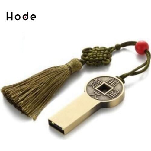 4GB/8GB/16GB/32GB/64GB/128GB Retro pure copper high-end U Disk China Wind Metal High Speed U Disk（Random fringe color