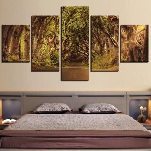 5 Pieces Forest Canvas Trees Cave Posters Abstract Plants For Home Room Decor Stickers Artwork Framework Modular