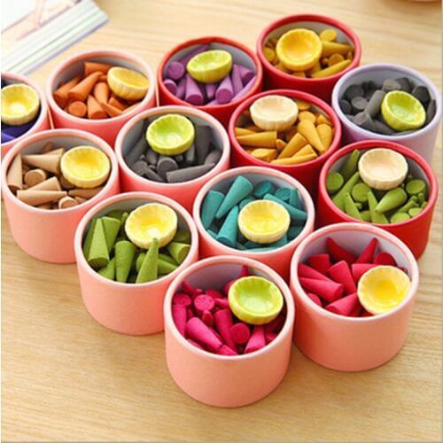40Pcs/Set Mix Fragrance Cone Incense With Burner Stowage Colorful Fragrance Incense Cones Rose Scent Tower Incense Potpourri