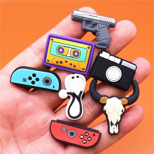 Freeshipping 1pcs Stethoscope Shoe Charms Pistol Camera Audiotape PVC Shoe Accessories Decoration Fit Croc Jibz Party Kids Gifts