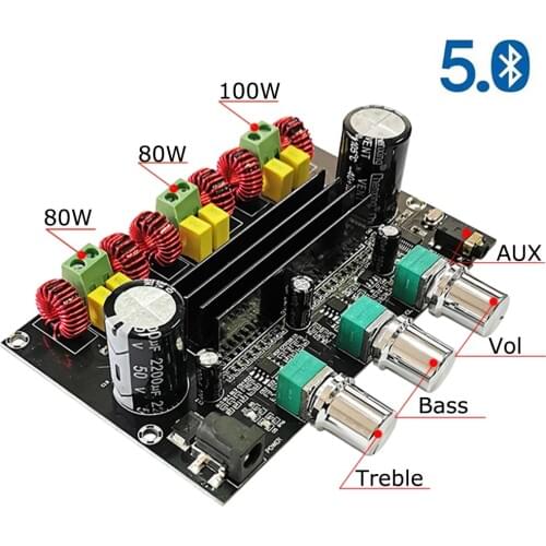 Bluetooth 5.0 2*80W+100W TPA3116D2 Power Subwoofer Amplifier Board 2.1 Channel TPA3116 Audio Stereo