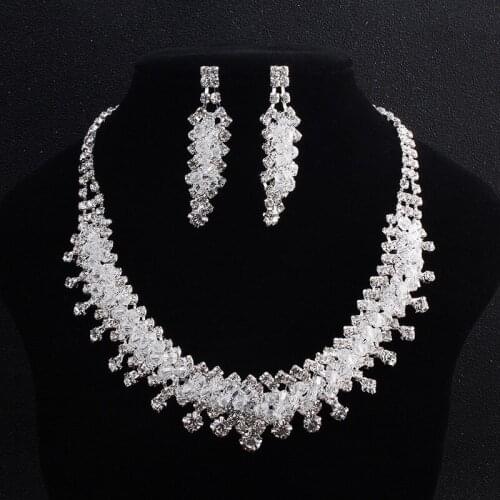 Big Fashion White Crystal Jewelry Sets For Women Wedding Bridal Necklace And Earing Jewellery Set Indian Female Set 2 pcs