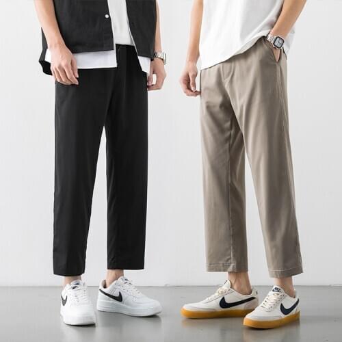 Mens summer Korean trend wild casual pants loose straight wide leg trousers nine points thin section pants