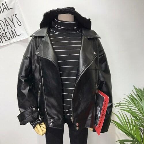 Black Faux PU Leather Jacket Loose Oversized Women Outwear Korean Motorcycle Biker Jacket 2021 Spring Autumn Casual Female Coat