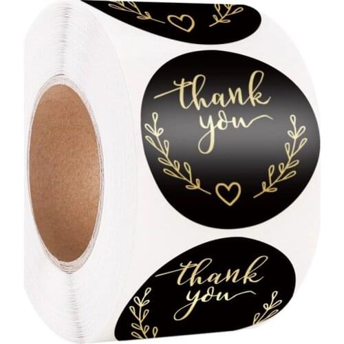 Black White Pink Round Label Thank You Sticker Wedding Party Gift Decoration Envelope Seal Stationery Sticker 500pcs/Roll