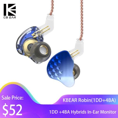 KBEAR Robin HiFi 1DD +4BA Hybrids In-Ear Monitors 2Pin 0.78mm Earphone Zinc Alloy Electroplated Cover Earbuds Upgrade KBEAR Lark