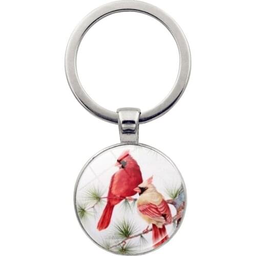 Northern Cardinal Bird Jewelry Key Ring Key Chain Northern Cardinal Bird Cabochon Glass Key Ring Key Chain Fashion Creative Gift