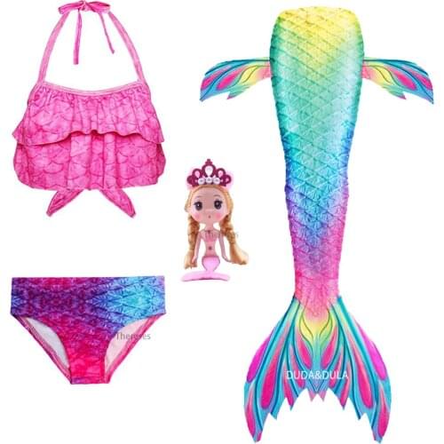 4pcs/Children Mermaid Tails for Swimming Little Mermaid Girls Swimsuit Bikini Set Garland Bathing Suit Cosplay No Monofin Fin