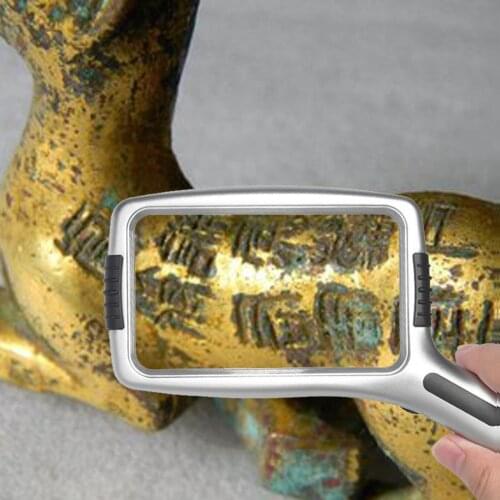 LED Lighted Reading Magnifier, 3X/10X Rectangular Magnifying Glass with Dimmable Light -Handheld Magnify Lens for Seniors