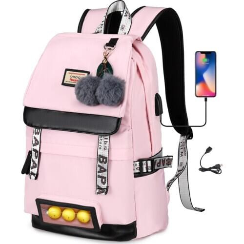 New Korean Cute USB Boys Girls Kids Book Bags Teenagers Student Schoolbags Women Men Laptop Travel Backpack