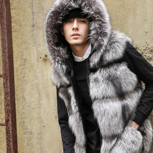 Mens popular fox fur vest Hooded large fur collar vest Winter slim vest, accept custom,two colors