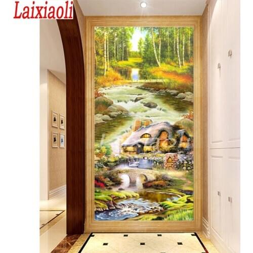 Full Square round Diamond 5D DIY Diamond Painting Embroidery Countryside lake tree Cross Stitch kits diamond Mosaic Home Decor