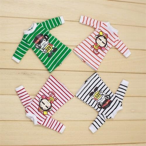 Outfit for 1/8 Middie Blyth doll long stripe shirt with a monkey tattoo for the cute dressing 20cm