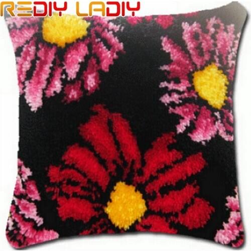 Latch Hook Cushion Poppy & Daisy Pillow Case Crochet Crafts Acrylic Yarn for Embroidery Sofa Bed Cushion Cover Home Decoration