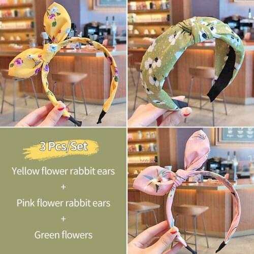 Oaoleer 3 Pcs/Set Baby Girls Cute Colors Floral Bow Hairbands Headwears Girls Lovely Bow Ears Headbands Kids Hair Accessories
