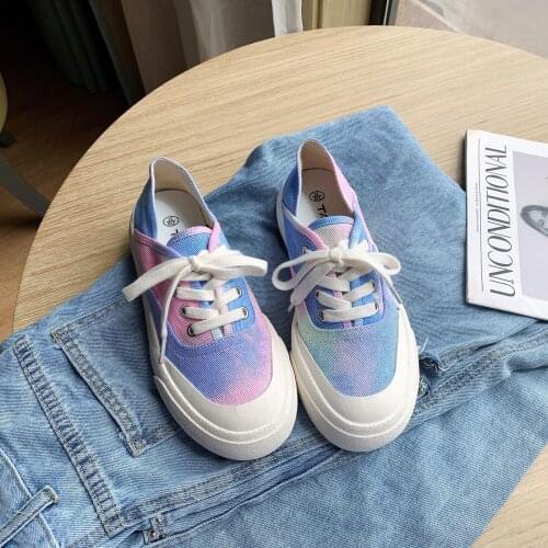 Original Niche Retro Canvas Shoes Female 2021 New Korean Version Ins Tie-dye Starry Sky Universe Graffiti Girl Sneakers Low-rise