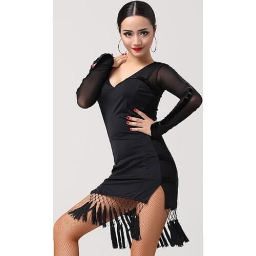 2021 Latin Dance Dress Ladies Spike Fringe Dress Salsa Competition Clothing Samba Costume Prom Dress Practice Dance Wear VDB3236