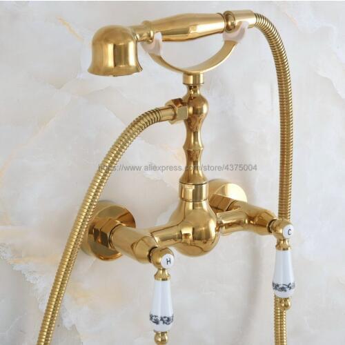 Luxury Gold Brass Bathroom Faucet Bath Faucet Mixer Tap Wall Mounted Hand Held Shower Head Kit Shower Faucet Sets Nna837