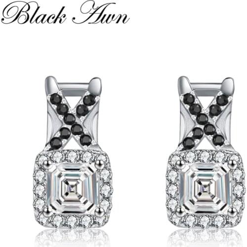 BLACK AWN Vintage 2.2g 925 Sterling Silver Fine Jewelry Engagement Earrings for Women Wedding Earring T042