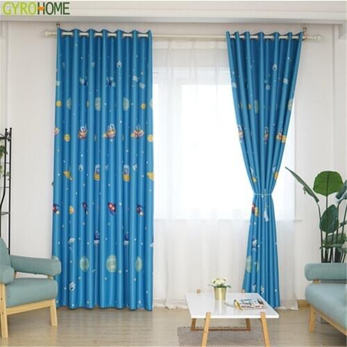 Cartoon Spaceship Curtain Blackout Outer Space Boys Children Kindergarten Classroom Bedroom Window Drapes GYC2400
