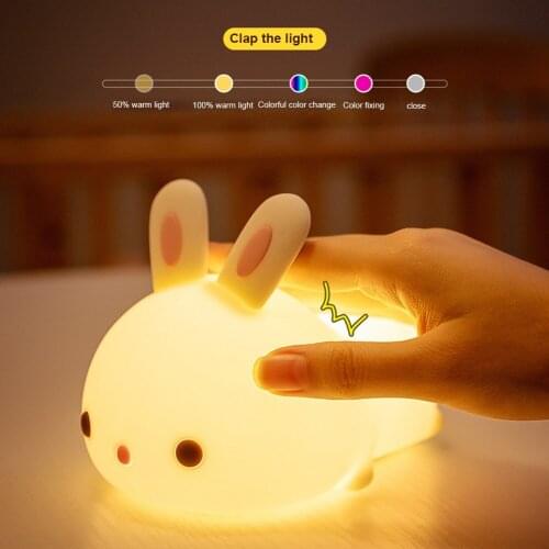 Cartoon Bunny Silicone Nightlight Children Baby Toy Gift Bedside Lamp Colorful Touch Sensor Pat Light Bedroom Desktop Decor