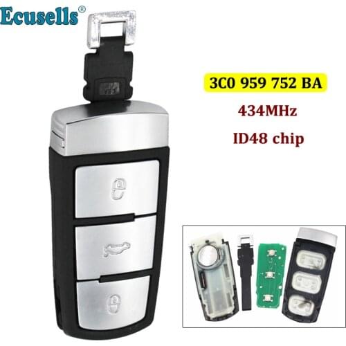 3 Buttons Smart Remote Car Key Fob For Volkswagen 3C0 959 752 BA 433mhz 434Mhz ID48 Chip For VW Passat B6 Magotan CC Car Key