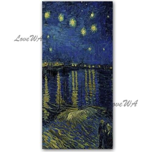 Modern Pure Handmade Starry Night Van Goghs Oil Painting Reproduction Canvas Paintings Artwork Home Wall Decoration Art Pieces