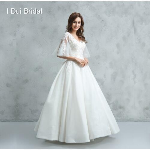 Wedding Dress Illusion Lace Appliqued Beaded Bridal Gown Custom Make