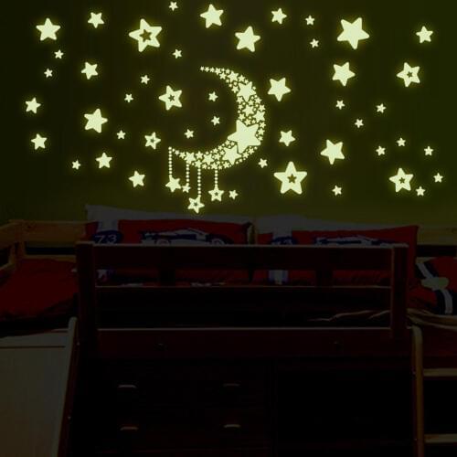 Star Moon Luminous Sticker Fluorescent Stickers Living room bedroom decoration fluorescent wall sticker wall decals
