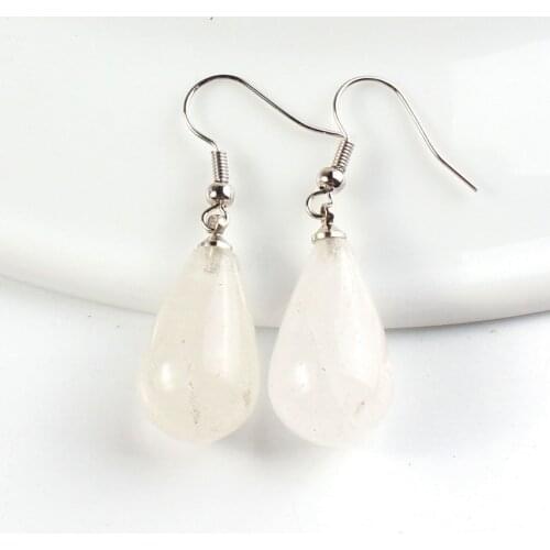 Trendy-beads Ethnic Style Silver Plated Water Drop Natural Rock Crystal Dangle Earrings Anniversary Jewelry