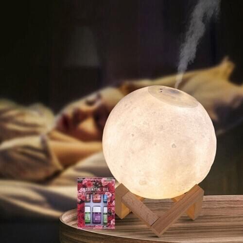 Ultrasonic Aroma Diffuser with6*3ml Essential Oil 880ml Air USB Humidifier Full Moon Lamp Night Light Night Cool Mist Purifier