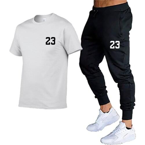All-match Mens Sports Suit Mens Casual Suit 2021 Fashion Spring And Summer Brand Short-sleeved Top + Trousers 2-piece Suit