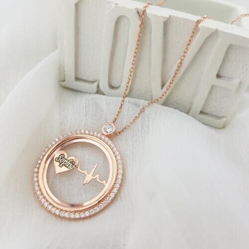 Vaoov Heart Rhythm Name Necklace in 925 Sterling Silver