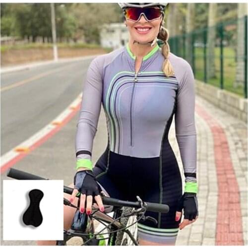 Cycling Triathlon Suit Xama Women Long Sleeve Skinsuit One Piece, Bike Jumpsuit Bodysuit Summer Trajes Ciclismo Mujer Racing Set