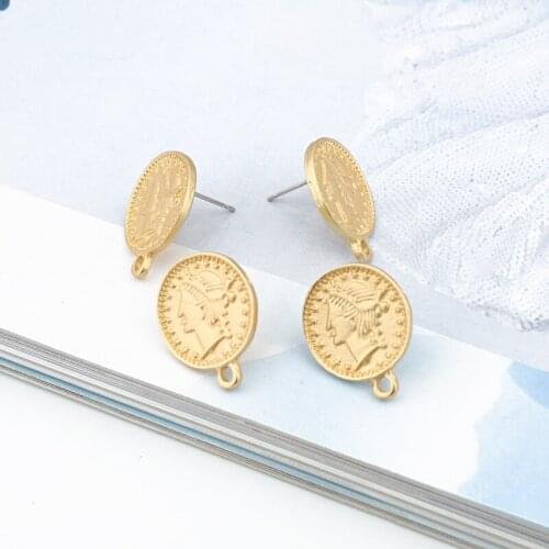 4pcs Vintage Coin Portrait Stud Earring Charms Eardrop Findings With Hole Diy Earrings Oorbellen Aretes Jewelry Making C231