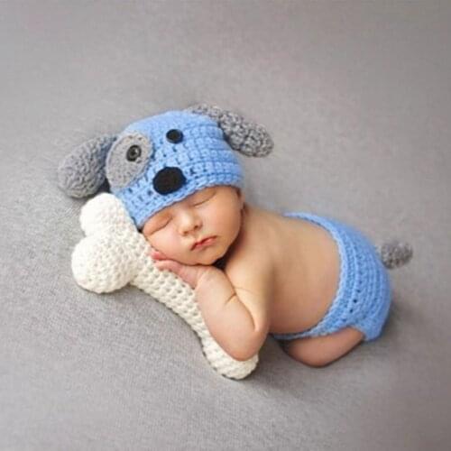 Newborn Crochet Puppy hat and Diaper Cover and Bone Set Baby Photo Prop Costume Knitted Infant Dog Puppy Outfit