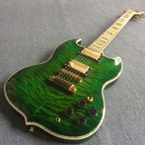 High Quality Electric Guitar,Solid Mahogany,Green burst color,Maple finger board,Real Abalone inlay,free shipping