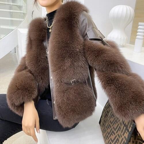 Winter Fashion Women Real Fox Fur Coats With Genuine Sheepskin Leather Whole skin Natural Fox Fur Jacket Luxury Outwear 2021 New