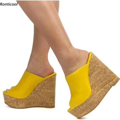 Ronticool New Arrival Women Handmade Slingback Sandals Sexy Wedges High Heels Open Toe 10 Colors Party Shoes Size 45 47 49 52
