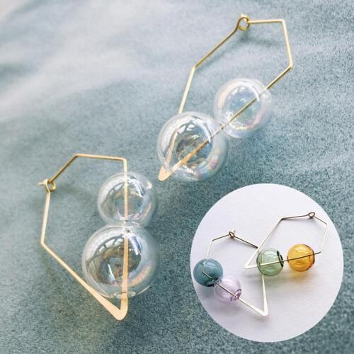 Hand Blown Bubble Hoop Earrings For Women Vintage Unique Colorful Glass Ball Earrings Clear Korean Earrings 2020