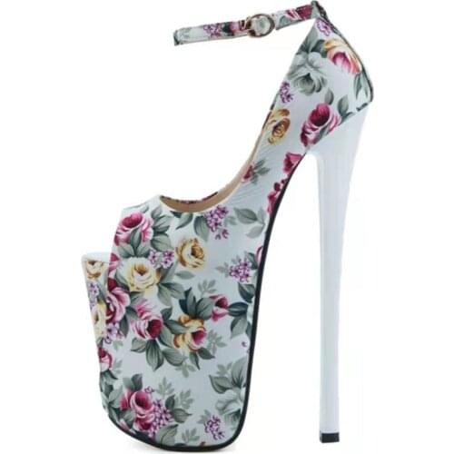 New womens shoes 22cm fine heel shoes ladies banquet sexy flowers high quality female round head fashion show 34-46 47
