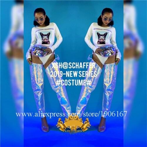 Halloween Christmas Sexy Lady Ballroom DS DJ Costumes With Glasses Dance Suit Clothes Nightclub Party Bar Girl Outfit Bodysuit