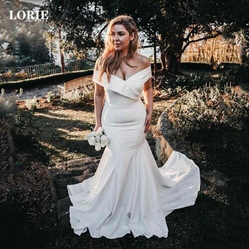 LORIE Mermaid Wedding Dresses Off The Shoulder Elegant Satin Bridal Gown Vestido de novia 2021