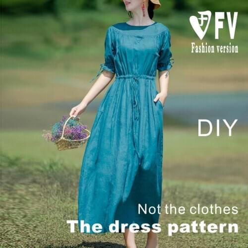 Clothes cutting drawings pattern womens pure linen long dress BLQ-538
