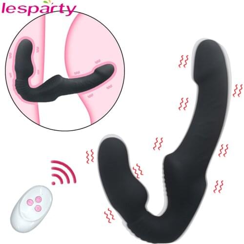 10 Speeds Strapless Strapon Dildo Vibrator Female Double Vibrating G Spot Adult Sex Toys for Women Couple Anal Prostate Massager